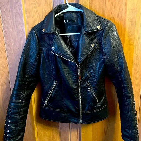 GUESS Brand Black “Leather” Jacket S - Picture 1 of 8